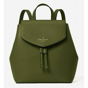 New Kate Spade Lizzie Saffiano Leather Medium Flap Backpack Enchanted Green
